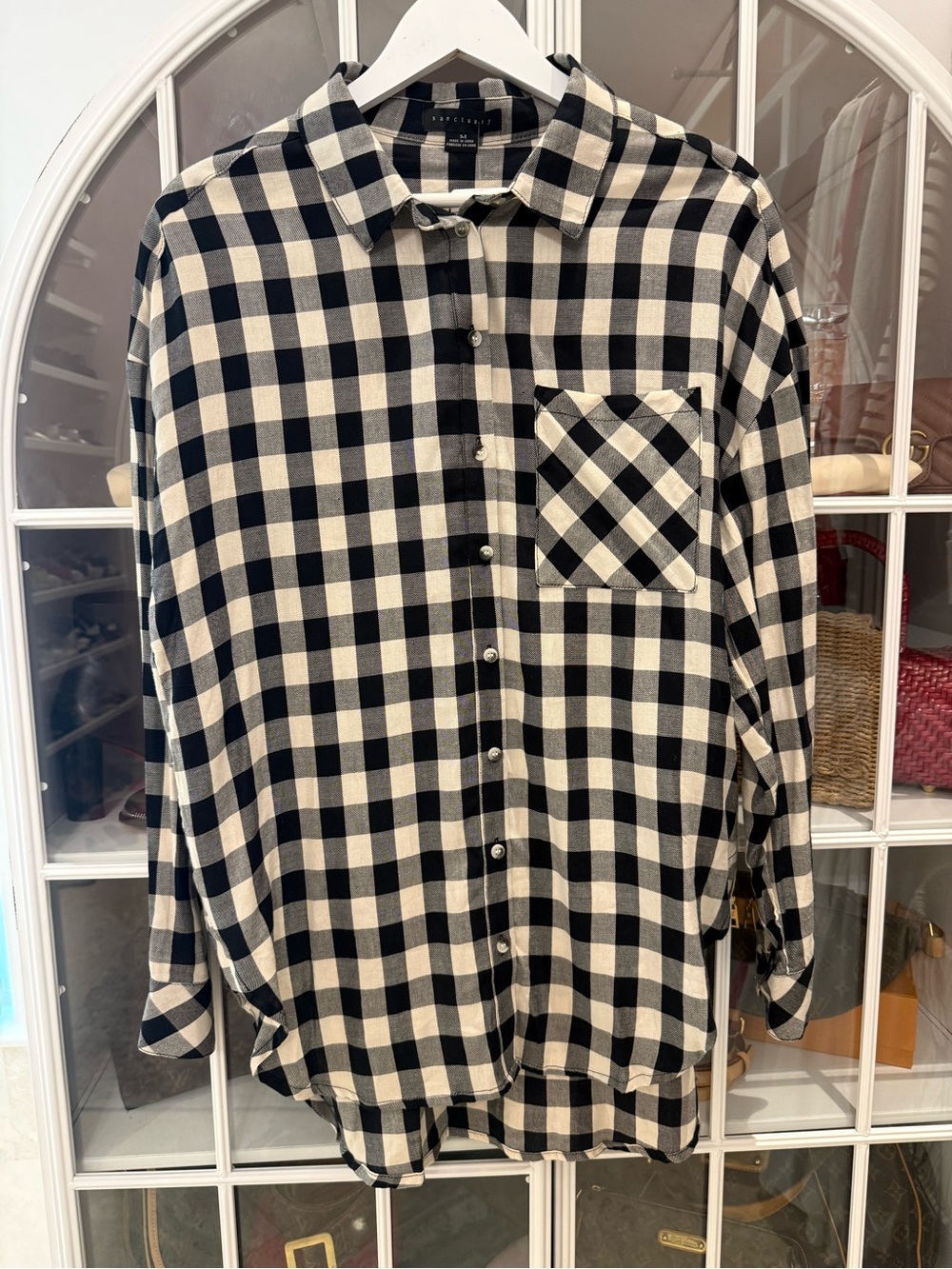 Evereve Black & White Buffalo Check Button-Down Shirt